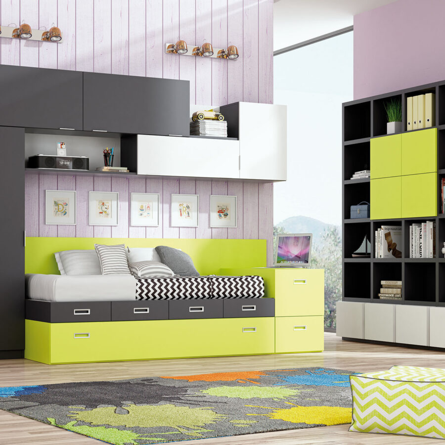 Dormitorio Juvenil Livemar con gran estantería - Modelo 70A